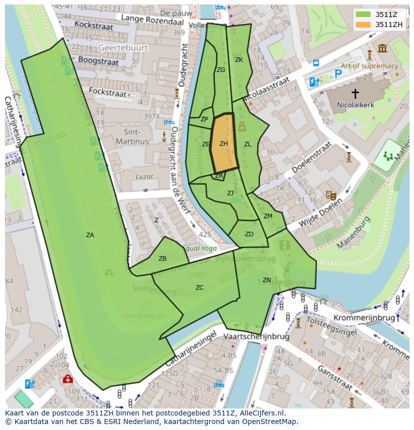 Afbeelding van het postcodegebied 3511 ZH op de kaart.
