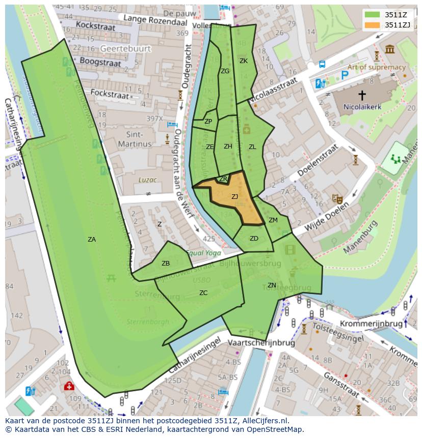 Afbeelding van het postcodegebied 3511 ZJ op de kaart.