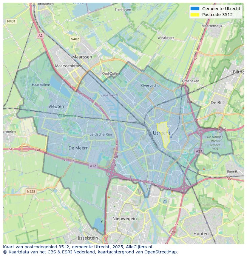 Afbeelding van het postcodegebied 3512 op de kaart.