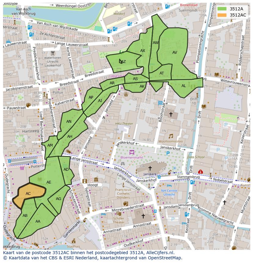 Afbeelding van het postcodegebied 3512 AC op de kaart.
