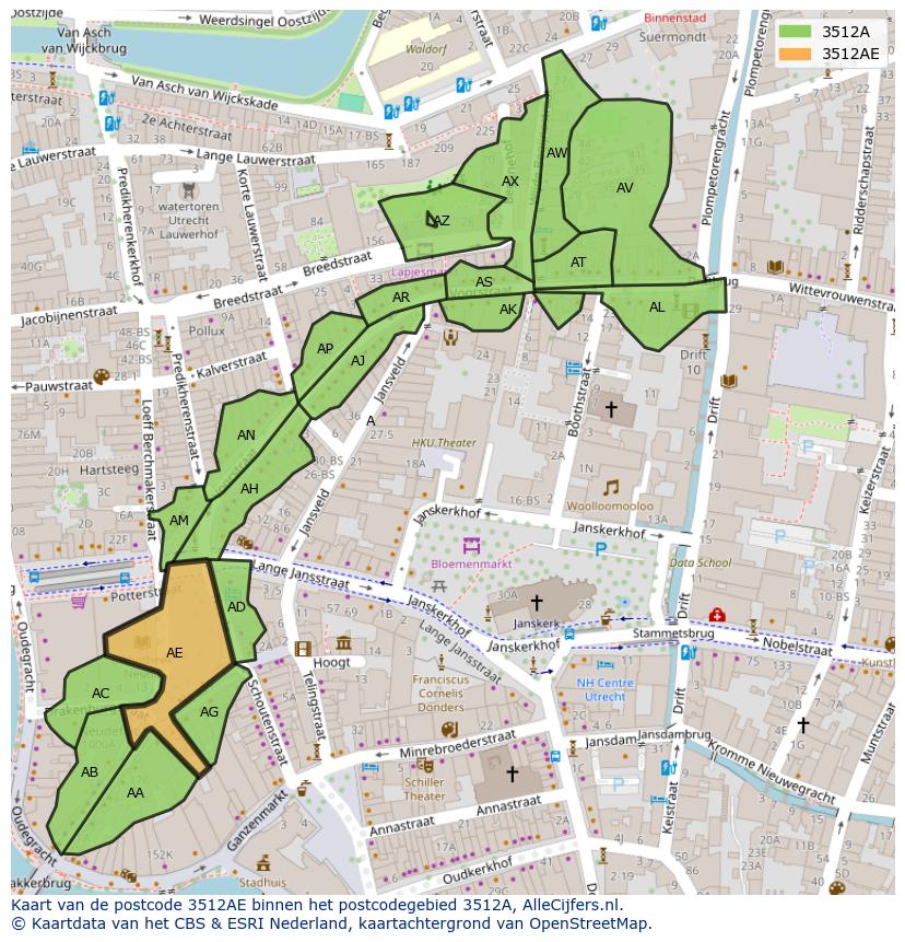 Afbeelding van het postcodegebied 3512 AE op de kaart.