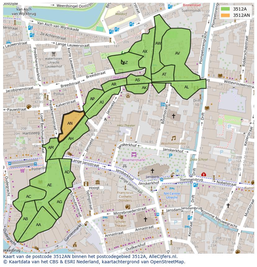 Afbeelding van het postcodegebied 3512 AN op de kaart.
