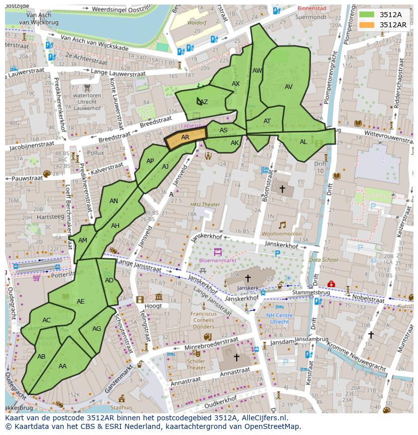 Afbeelding van het postcodegebied 3512 AR op de kaart.