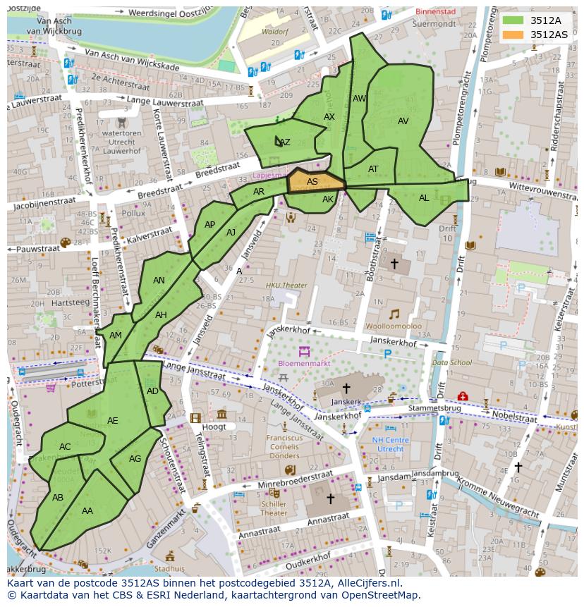 Afbeelding van het postcodegebied 3512 AS op de kaart.
