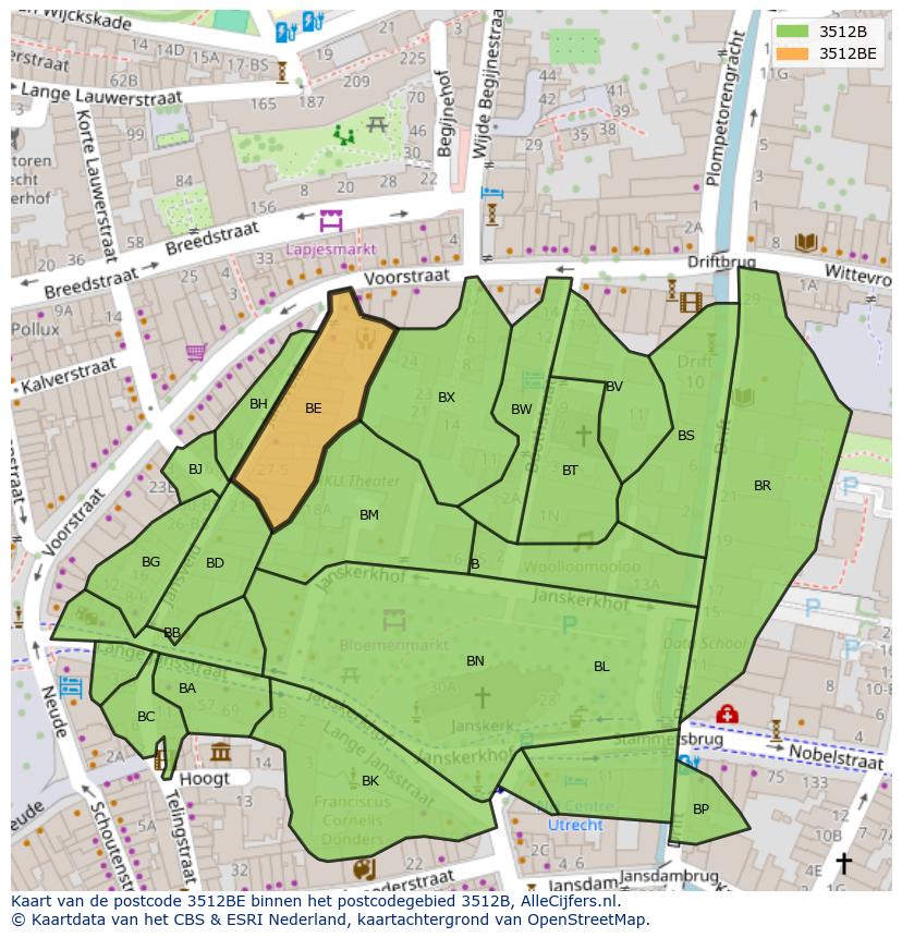 Afbeelding van het postcodegebied 3512 BE op de kaart.