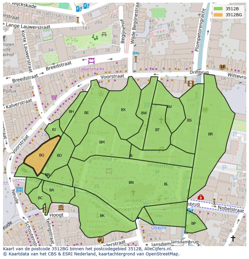 Afbeelding van het postcodegebied 3512 BG op de kaart.