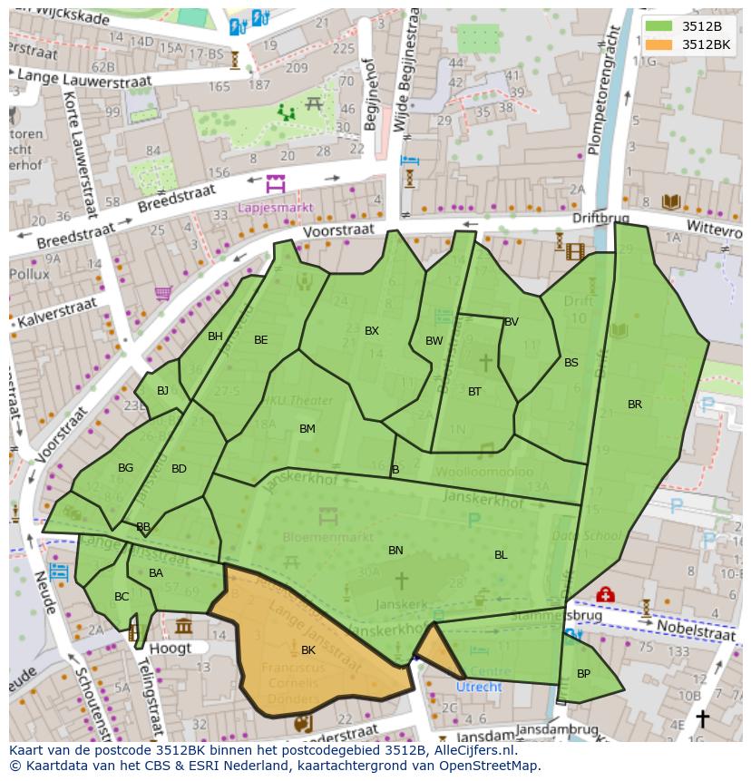 Afbeelding van het postcodegebied 3512 BK op de kaart.