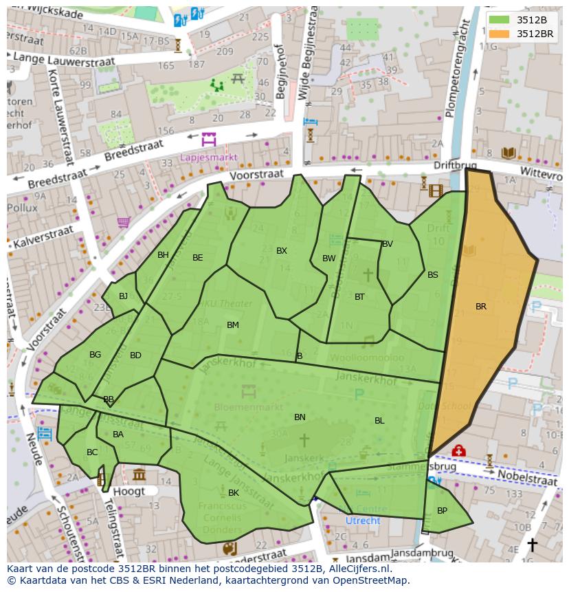 Afbeelding van het postcodegebied 3512 BR op de kaart.