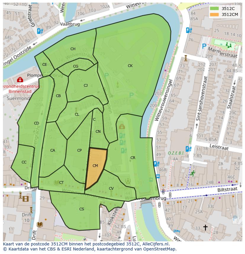 Afbeelding van het postcodegebied 3512 CM op de kaart.
