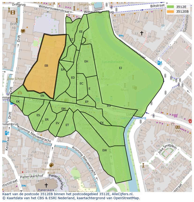 Afbeelding van het postcodegebied 3512 EB op de kaart.