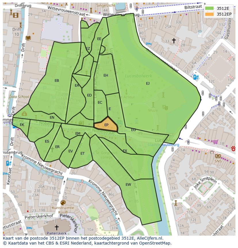 Afbeelding van het postcodegebied 3512 EP op de kaart.
