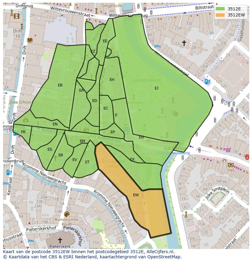 Afbeelding van het postcodegebied 3512 EW op de kaart.