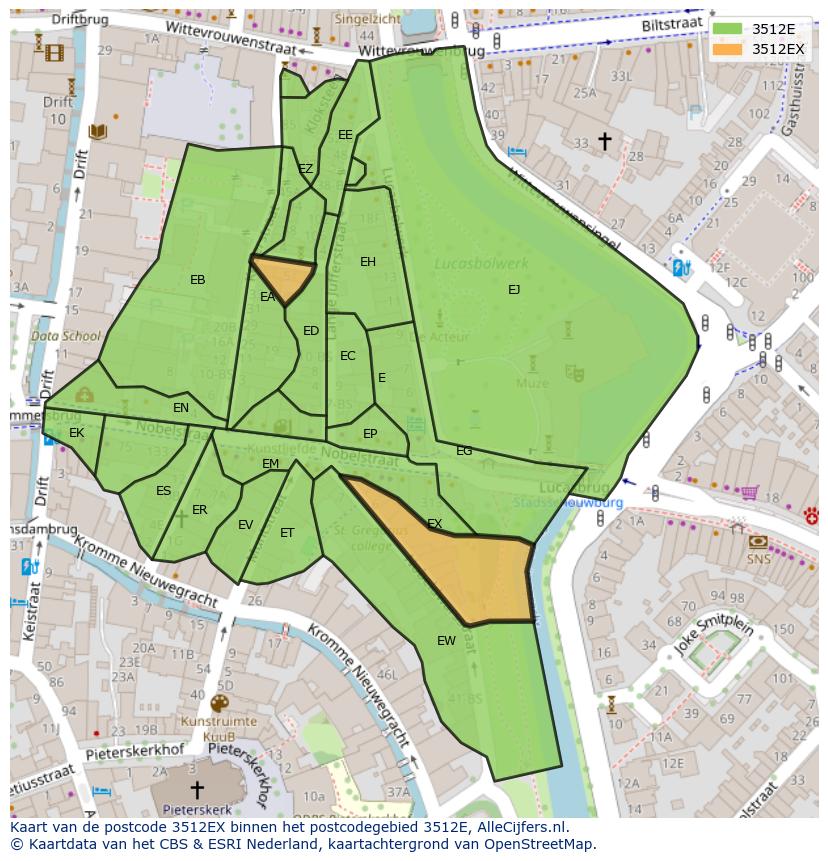 Afbeelding van het postcodegebied 3512 EX op de kaart.