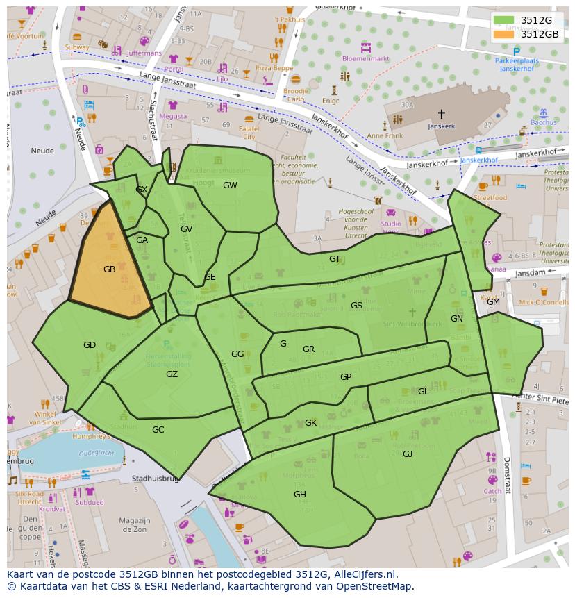 Afbeelding van het postcodegebied 3512 GB op de kaart.