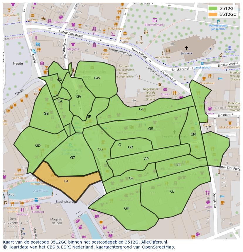 Afbeelding van het postcodegebied 3512 GC op de kaart.