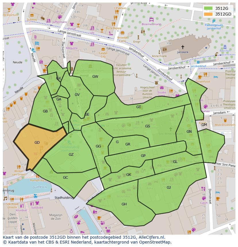 Afbeelding van het postcodegebied 3512 GD op de kaart.