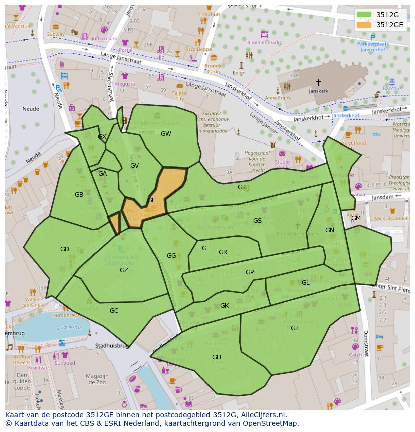 Afbeelding van het postcodegebied 3512 GE op de kaart.