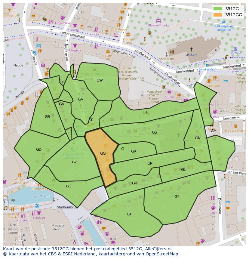 Afbeelding van het postcodegebied 3512 GG op de kaart.