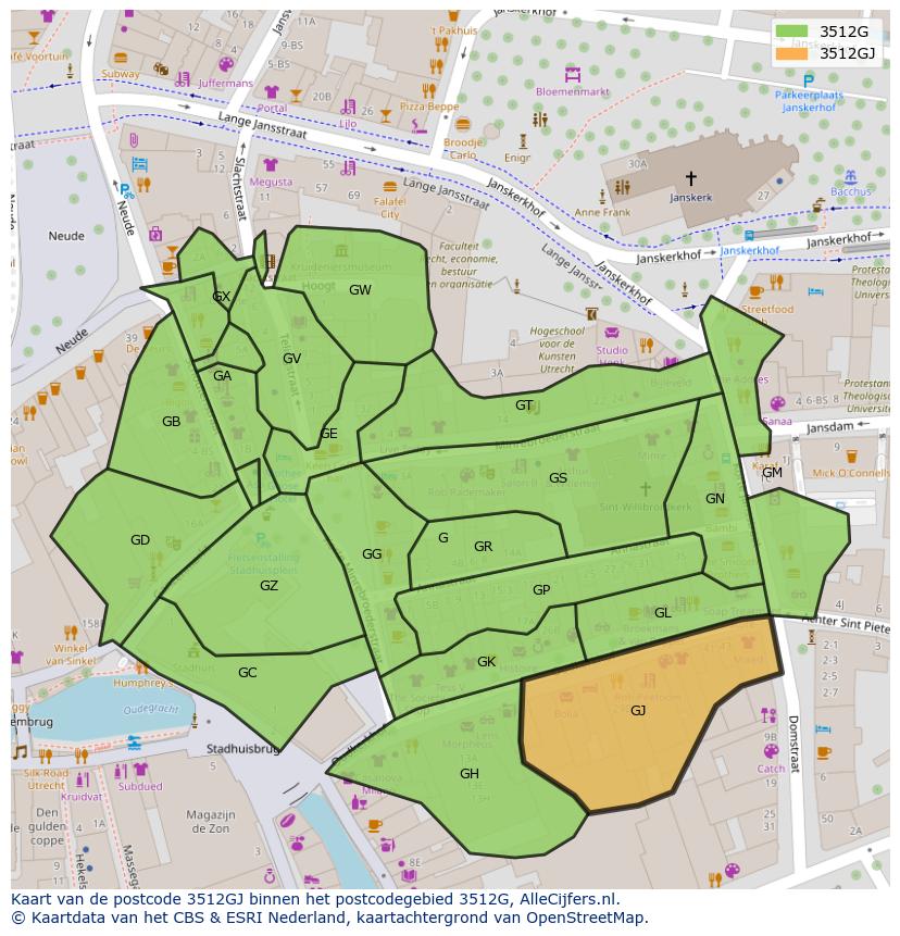 Afbeelding van het postcodegebied 3512 GJ op de kaart.