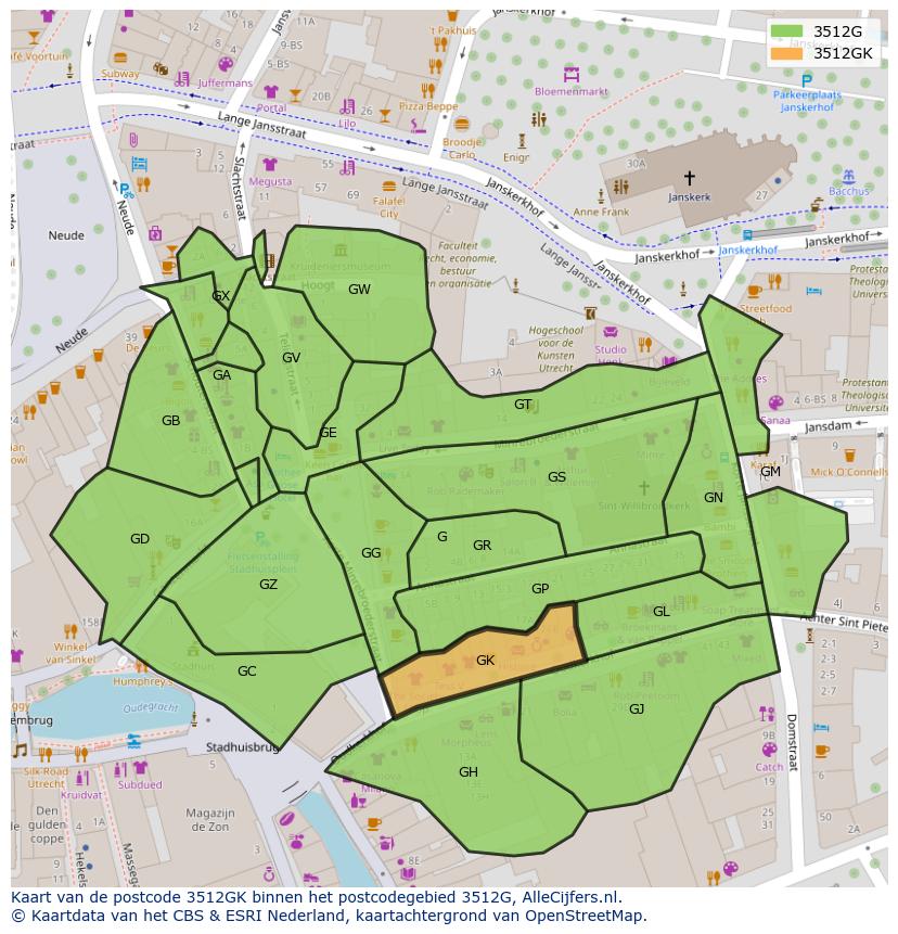 Afbeelding van het postcodegebied 3512 GK op de kaart.