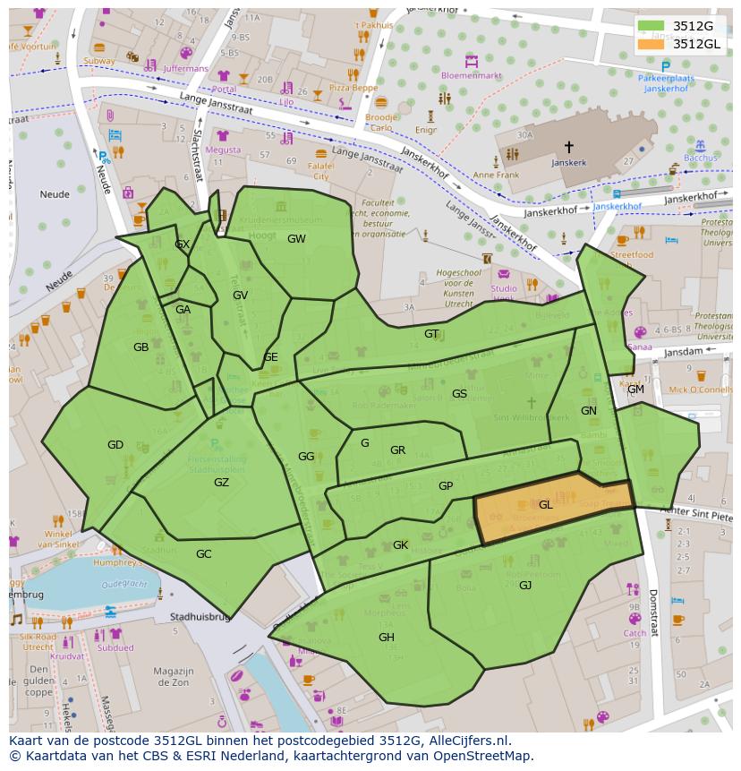 Afbeelding van het postcodegebied 3512 GL op de kaart.