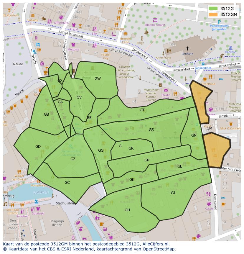 Afbeelding van het postcodegebied 3512 GM op de kaart.