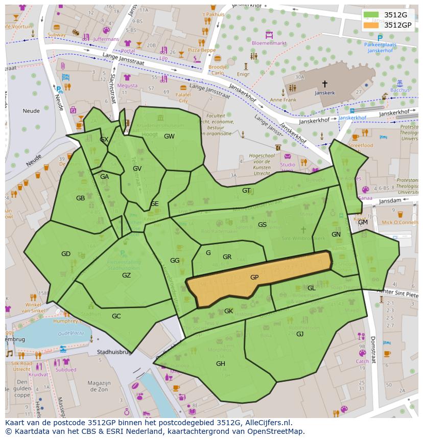 Afbeelding van het postcodegebied 3512 GP op de kaart.