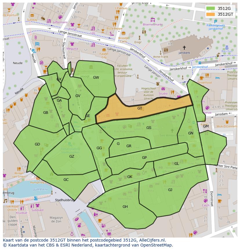 Afbeelding van het postcodegebied 3512 GT op de kaart.