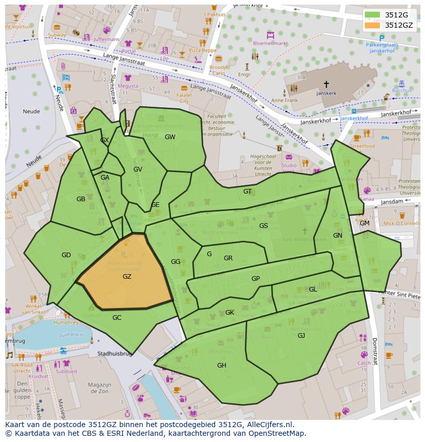 Afbeelding van het postcodegebied 3512 GZ op de kaart.