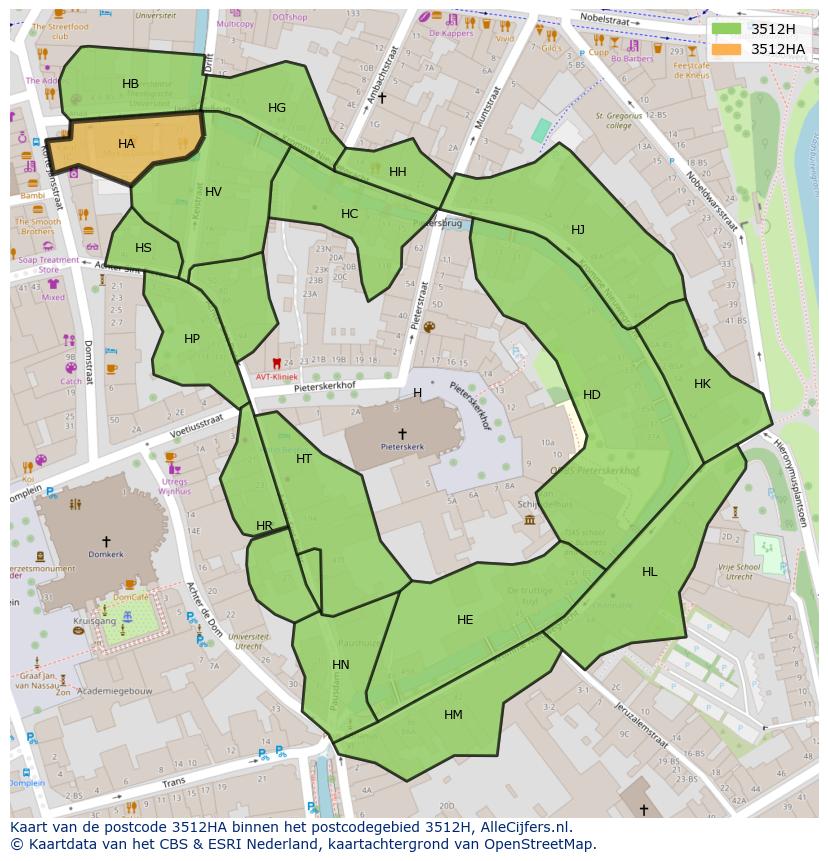 Afbeelding van het postcodegebied 3512 HA op de kaart.