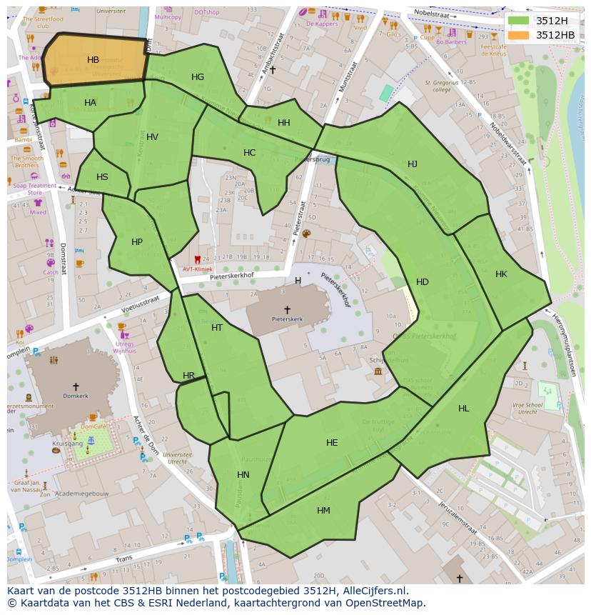 Afbeelding van het postcodegebied 3512 HB op de kaart.