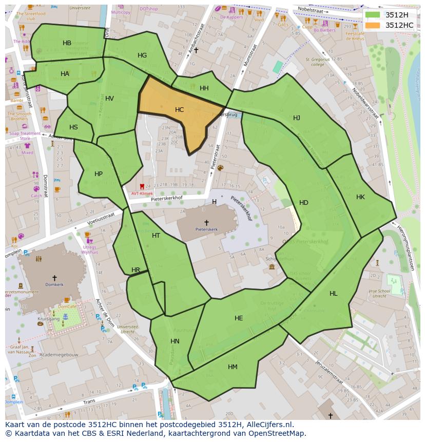 Afbeelding van het postcodegebied 3512 HC op de kaart.