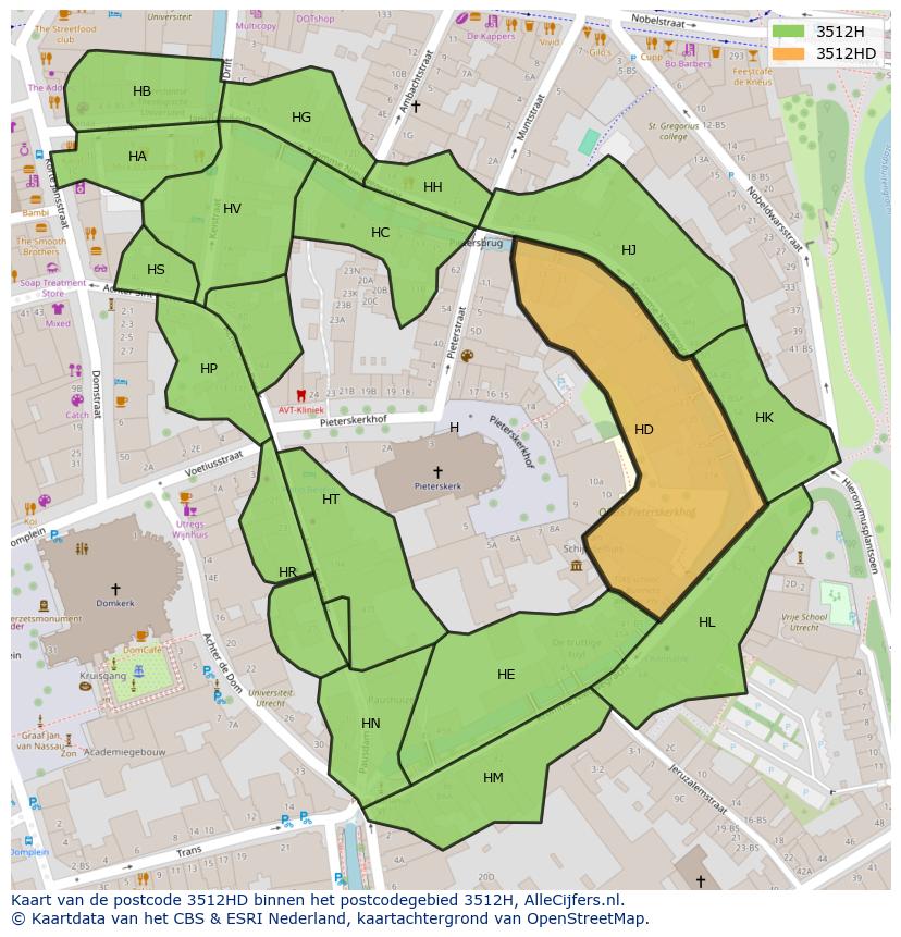 Afbeelding van het postcodegebied 3512 HD op de kaart.