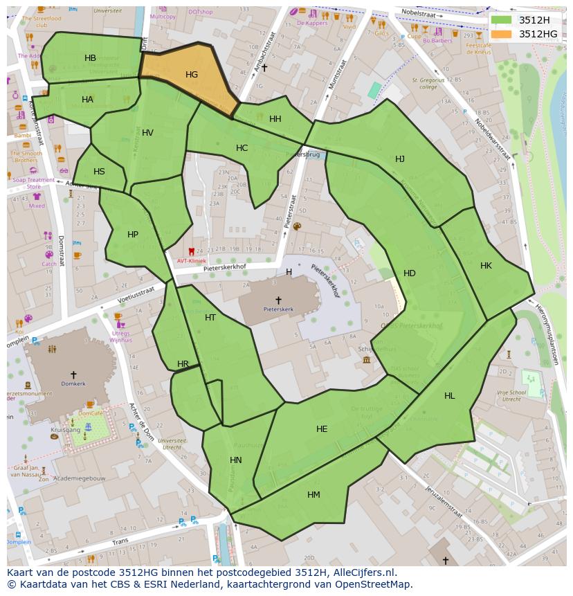 Afbeelding van het postcodegebied 3512 HG op de kaart.