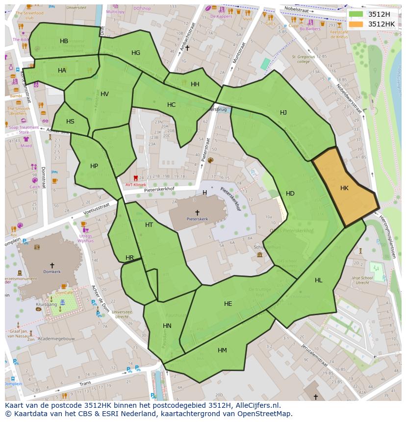Afbeelding van het postcodegebied 3512 HK op de kaart.