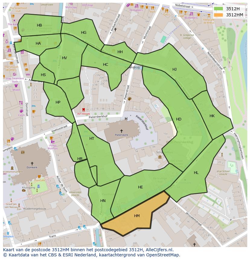 Afbeelding van het postcodegebied 3512 HM op de kaart.