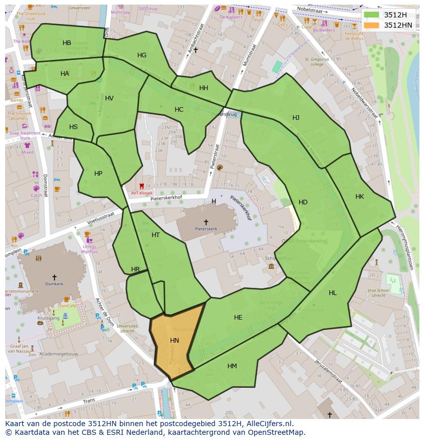 Afbeelding van het postcodegebied 3512 HN op de kaart.