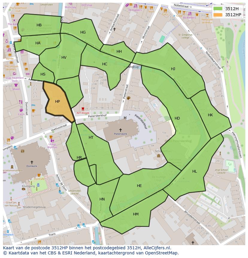 Afbeelding van het postcodegebied 3512 HP op de kaart.