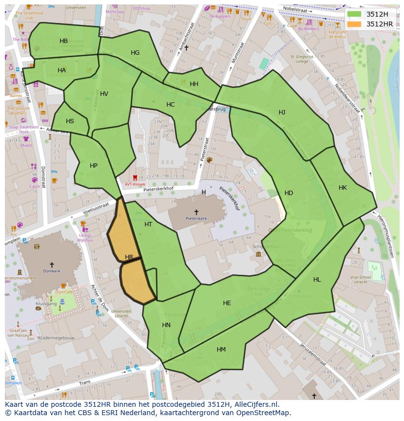 Afbeelding van het postcodegebied 3512 HR op de kaart.