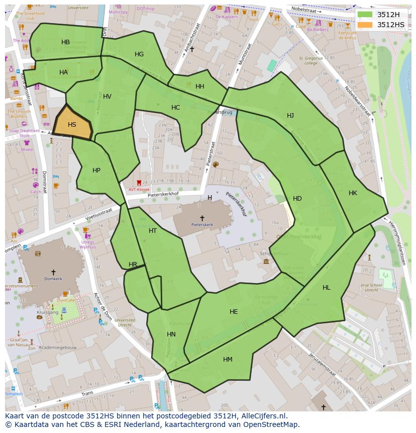 Afbeelding van het postcodegebied 3512 HS op de kaart.