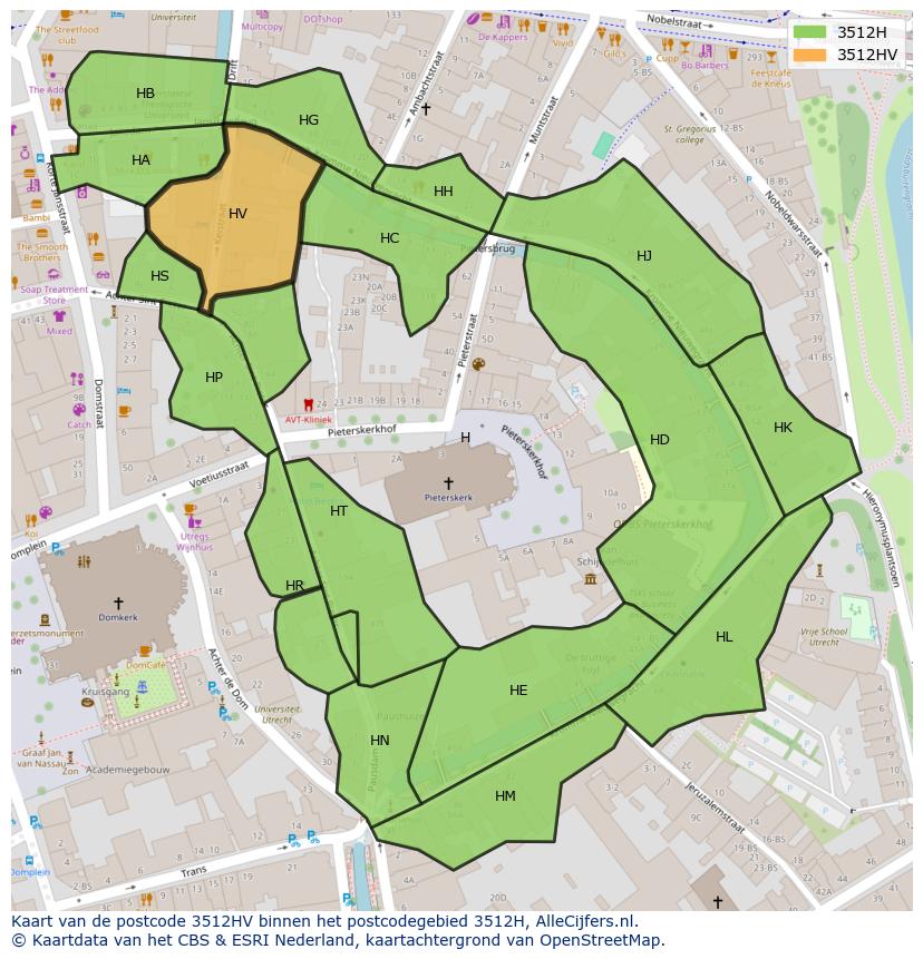 Afbeelding van het postcodegebied 3512 HV op de kaart.