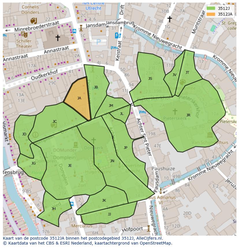 Afbeelding van het postcodegebied 3512 JA op de kaart.