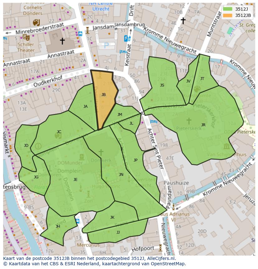 Afbeelding van het postcodegebied 3512 JB op de kaart.
