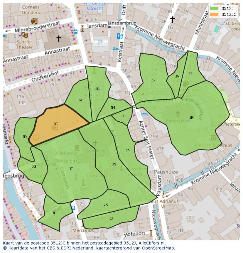 Afbeelding van het postcodegebied 3512 JC op de kaart.