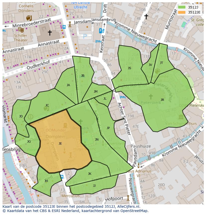 Afbeelding van het postcodegebied 3512 JE op de kaart.