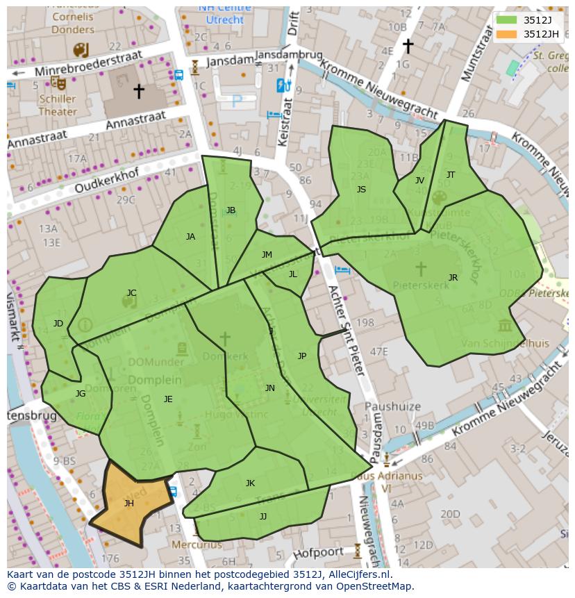 Afbeelding van het postcodegebied 3512 JH op de kaart.