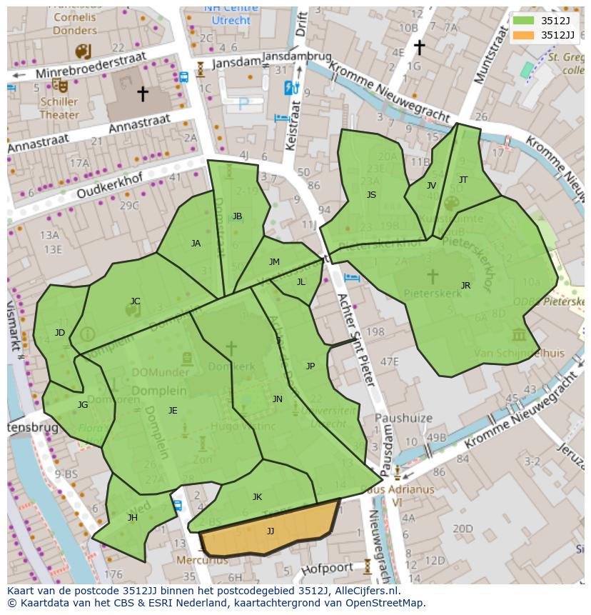 Afbeelding van het postcodegebied 3512 JJ op de kaart.