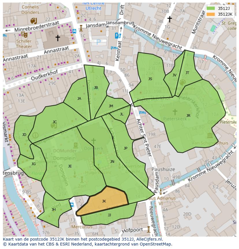 Afbeelding van het postcodegebied 3512 JK op de kaart.