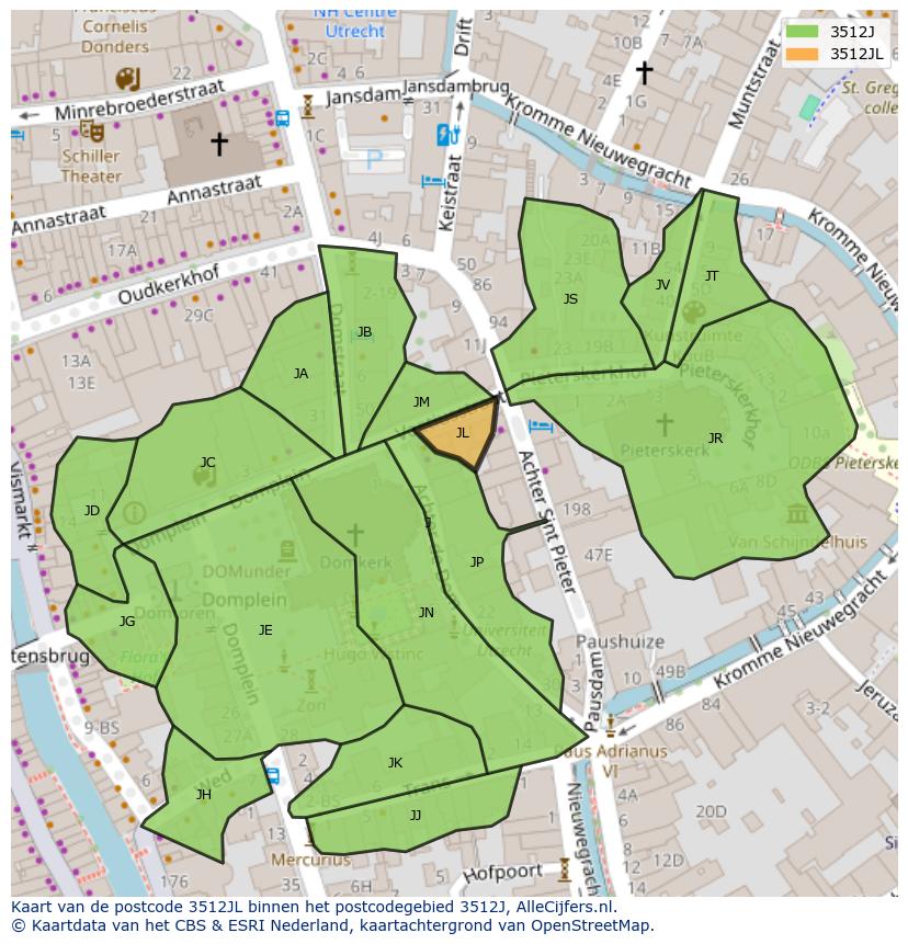 Afbeelding van het postcodegebied 3512 JL op de kaart.