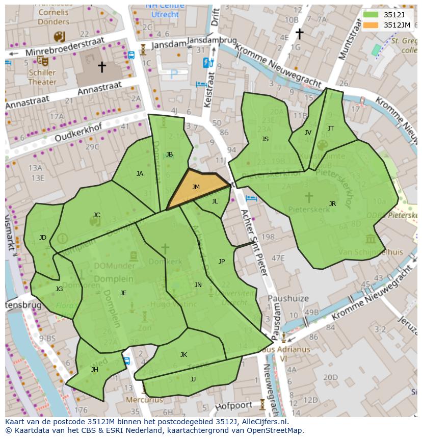 Afbeelding van het postcodegebied 3512 JM op de kaart.